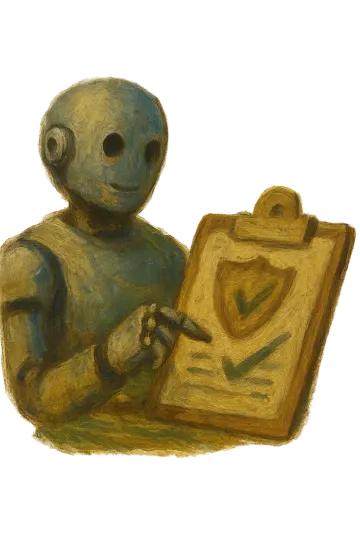 Robot che approva conformità su clipboard